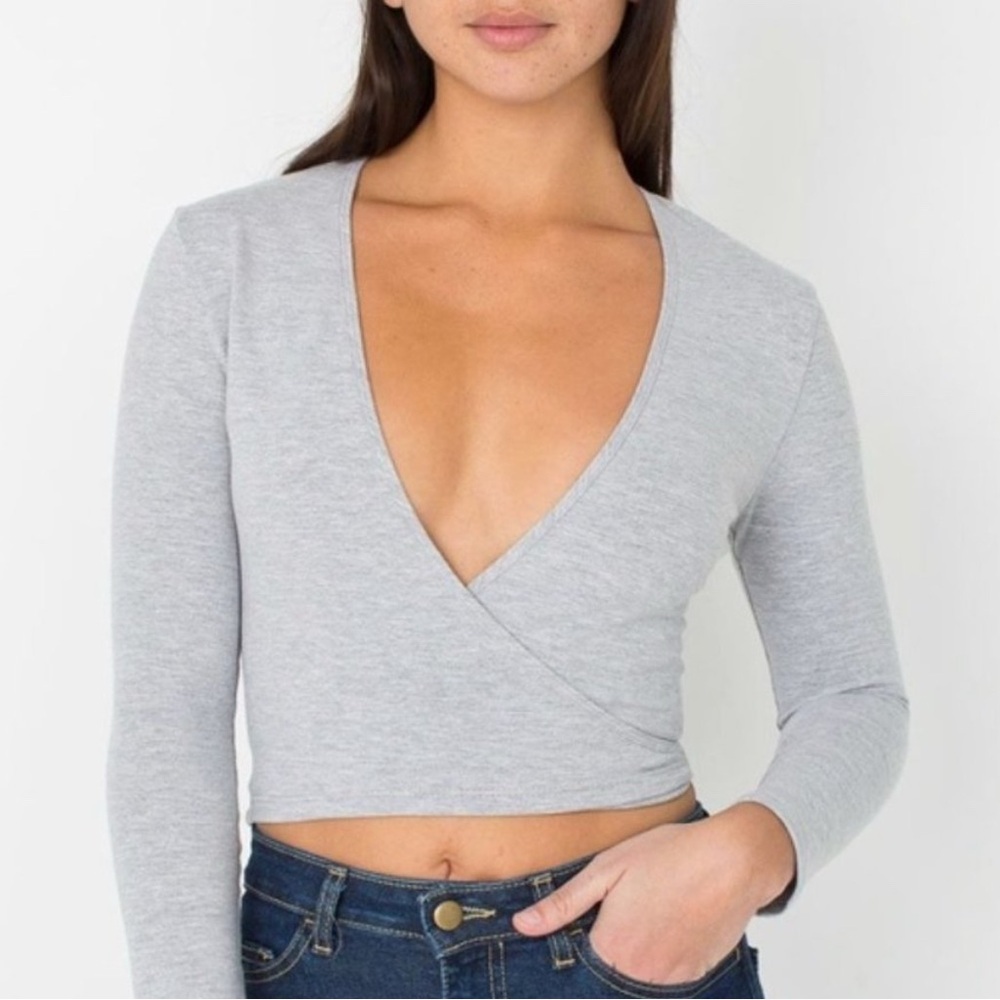 American Apparel Gray Cotton Crop Wrap Top